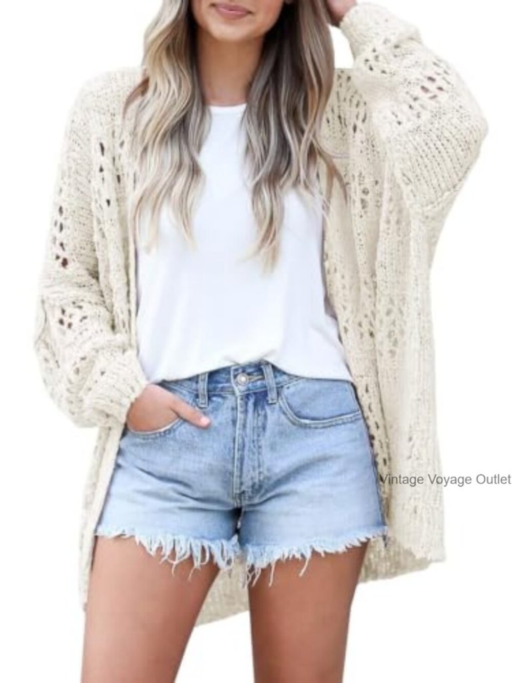 Crochet Cardigan Lightweight Open Front Boho Beach Coverup